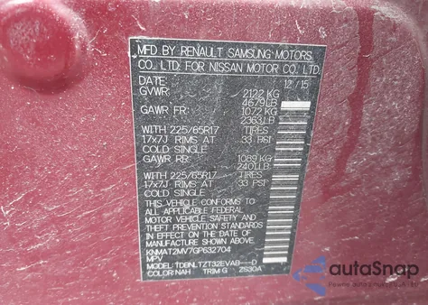 2016 Nissan Rogue Sv z USA, uszkodzony, nr VIN KNMAT2MV7GP632704